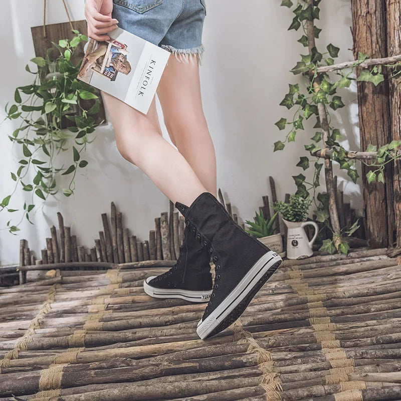 Comemore Women’s Vulcanized Canvas Sneakers | Classic White & Black Punk Style Flats - Premium sneakers from Lizard Vigilante - Just $43.88! Shop now at Lizard Vigilante