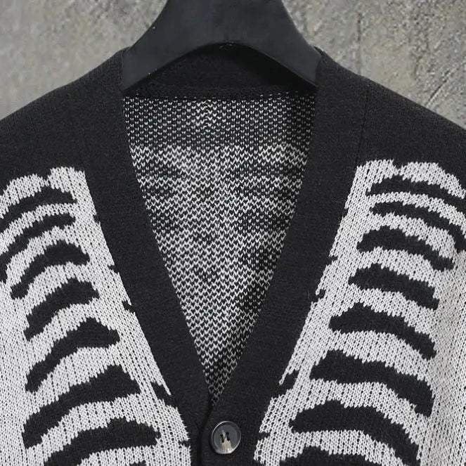 Men's Plus Size Knitted Jacquard Cardigan - Casual Winter Sweater with Skull Pattern - Premium cardigan sweater from Lizard Vigilante - Just $46.88! Shop now at Lizard Vigilante