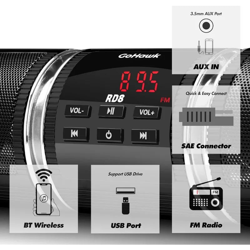 Bluetooth Audio Motorcycle Stereo Speaker Motorcycle Installation MP3 Music Player Amplifier Scooter Bicycle USB FMRadio Speaker