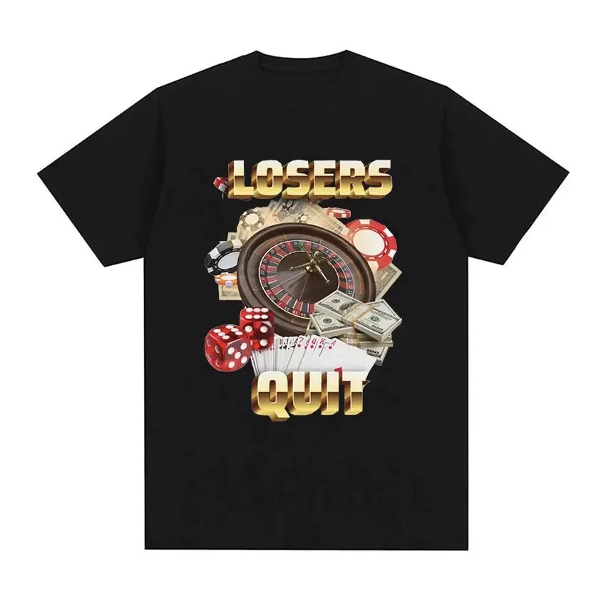 Losers Quit Gambling Meme Oversized Vintage T-Shirt – Unisex Cotton Casual Graphic Tee - Premium tee from Lizard Vigilante - Just $23.88! Shop now at Lizard Vigilante