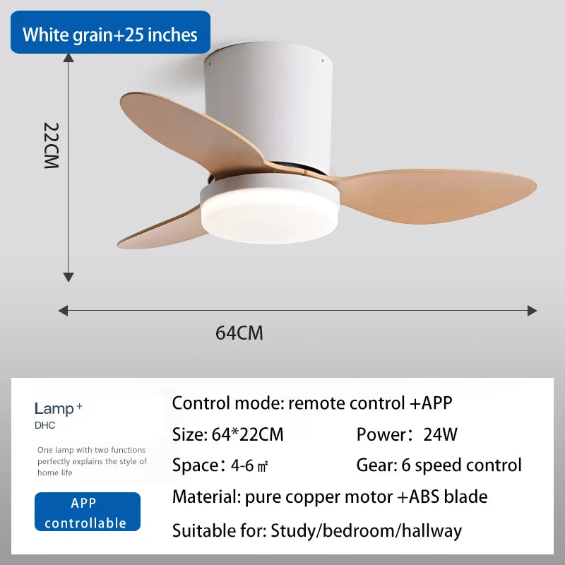 RogueWind HJ-027 Blackout Breeze Engine | 25/42/52-Inch 3-Blade Modern Ceiling Fan Light With APP + Remote + Dimming Rage Mode