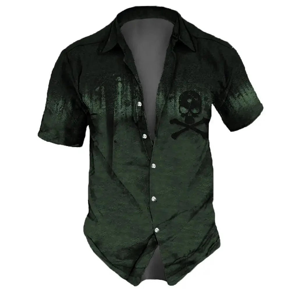 Vintage Skulls Men's Hawaiian Shirt - Casual Short Sleeve Streetwear for Males - Premium hawaiian shirt from Lizard Vigilante - Just $26.66! Shop now at Lizard Vigilante