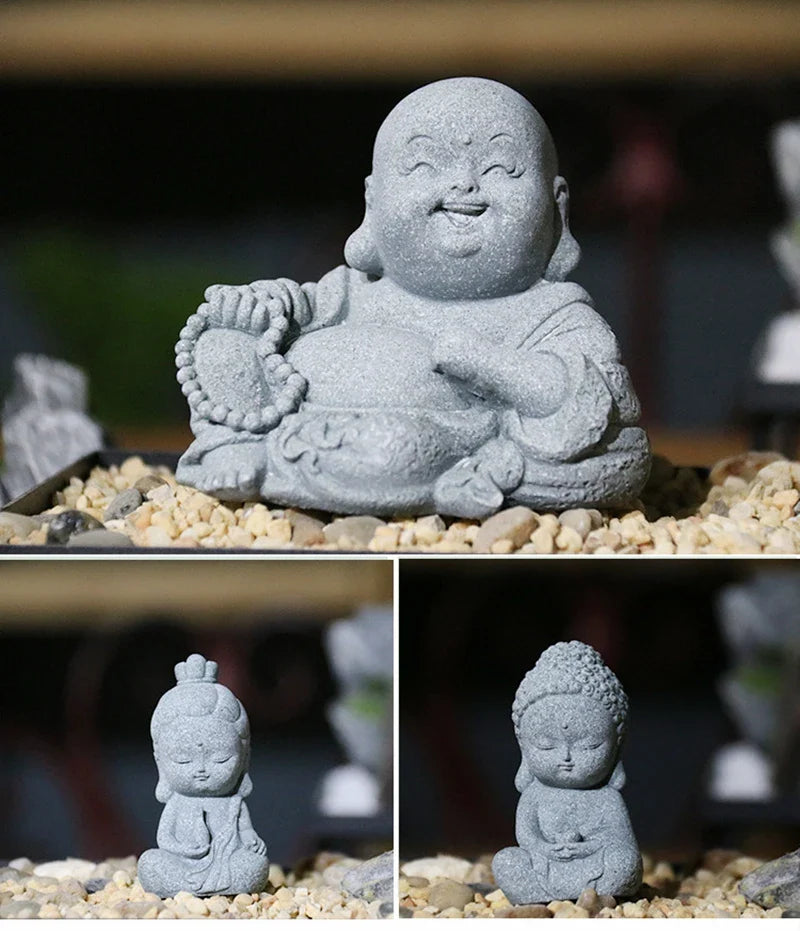 Buddha Stone Statue Little Buddhist Monks Tibetan Buddhism Figurines Zen Garden Ornament Meditation Home Aquarium Decoration