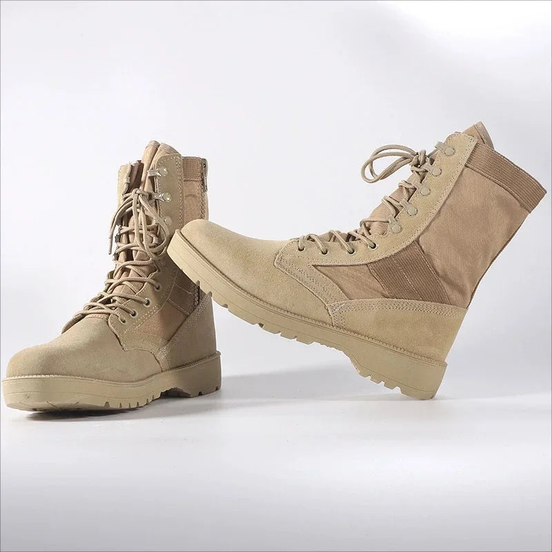 Tactical Cowhide Desert Boots for Men - Lightweight Outdoor Combat Hiking Shoes with Ankle Strap - Premium boots from Lizard Vigilante - Just $43.88! Shop now at Lizard Vigilante