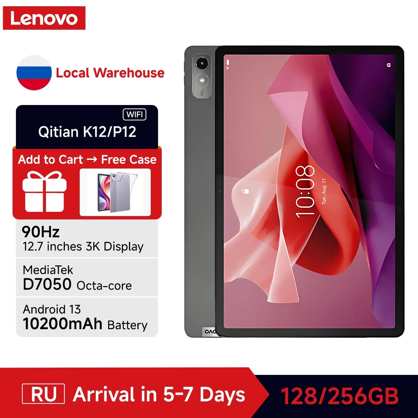 New Lenovo Tab Qitian K12/P12  TB370FU TAB 8GB 128GB/256GB MediaTek Dimensity 7050 Tablet 12.7" LCD Android 13 10200mAh Battery