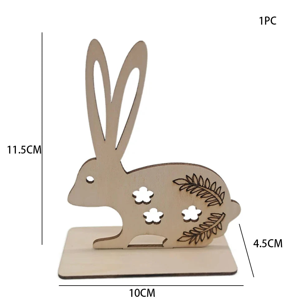 1pc Easter Wooden Egg Ornament Hollowed Rabbit Crafts For Easter Home Table Decorations Kids Handmade DIY Painting Gifts Supply