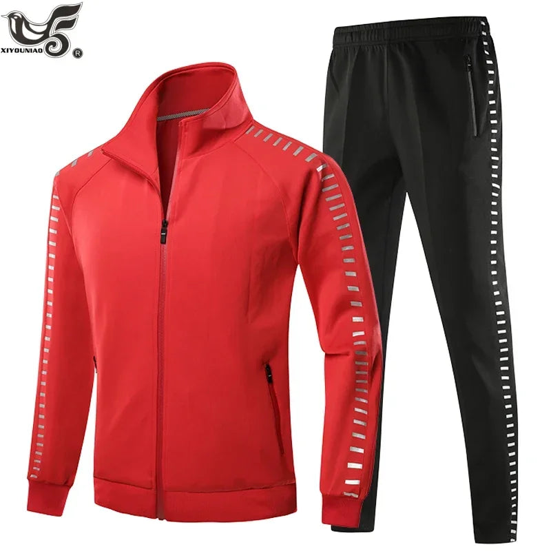 Winter Basketball Tracksuit Men Fashion Reflective Strip Hoodies+Pant Set Outdoor Gym Jogging SportSuit Running Sweatshirt Suits - Premium  from Lizard Vigilante - Just $87.99! Shop now at Lizard Vigilante