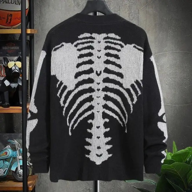 Men's Plus Size Knitted Jacquard Cardigan - Casual Winter Sweater with Skull Pattern - Premium cardigan sweater from Lizard Vigilante - Just $46.88! Shop now at Lizard Vigilante