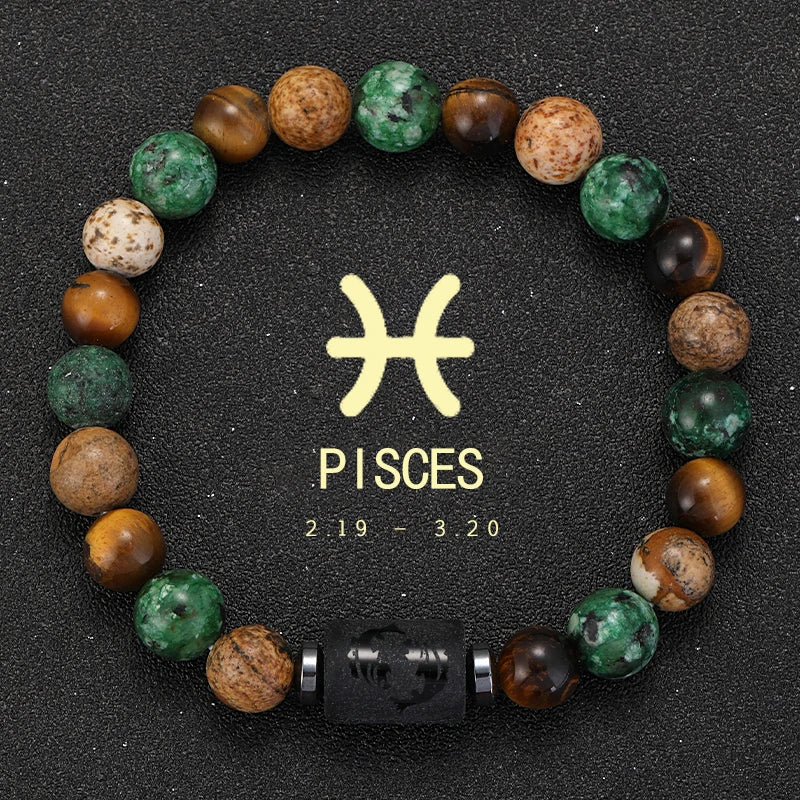 Zodiac Signs Natural Stone Bracelets Taurus Cancer Virgo Pisces Bracelets Ladies Men Couples Friendship Jewelry Gift Bracelet - Premium bracelet from Lizard Vigilante - Just $22.99! Shop now at Lizard Vigilante