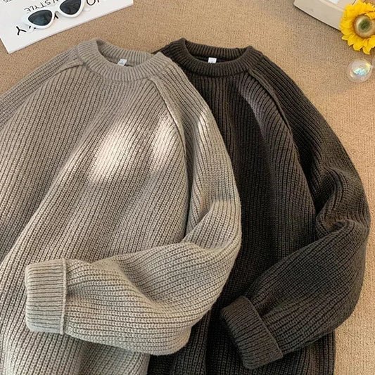 TFETTERS Brand Sweaters Trend 2025 Mans Autumn Winter Solid Color Splicing Loose O Neck Oversize Pullover New Man Motion Clothes