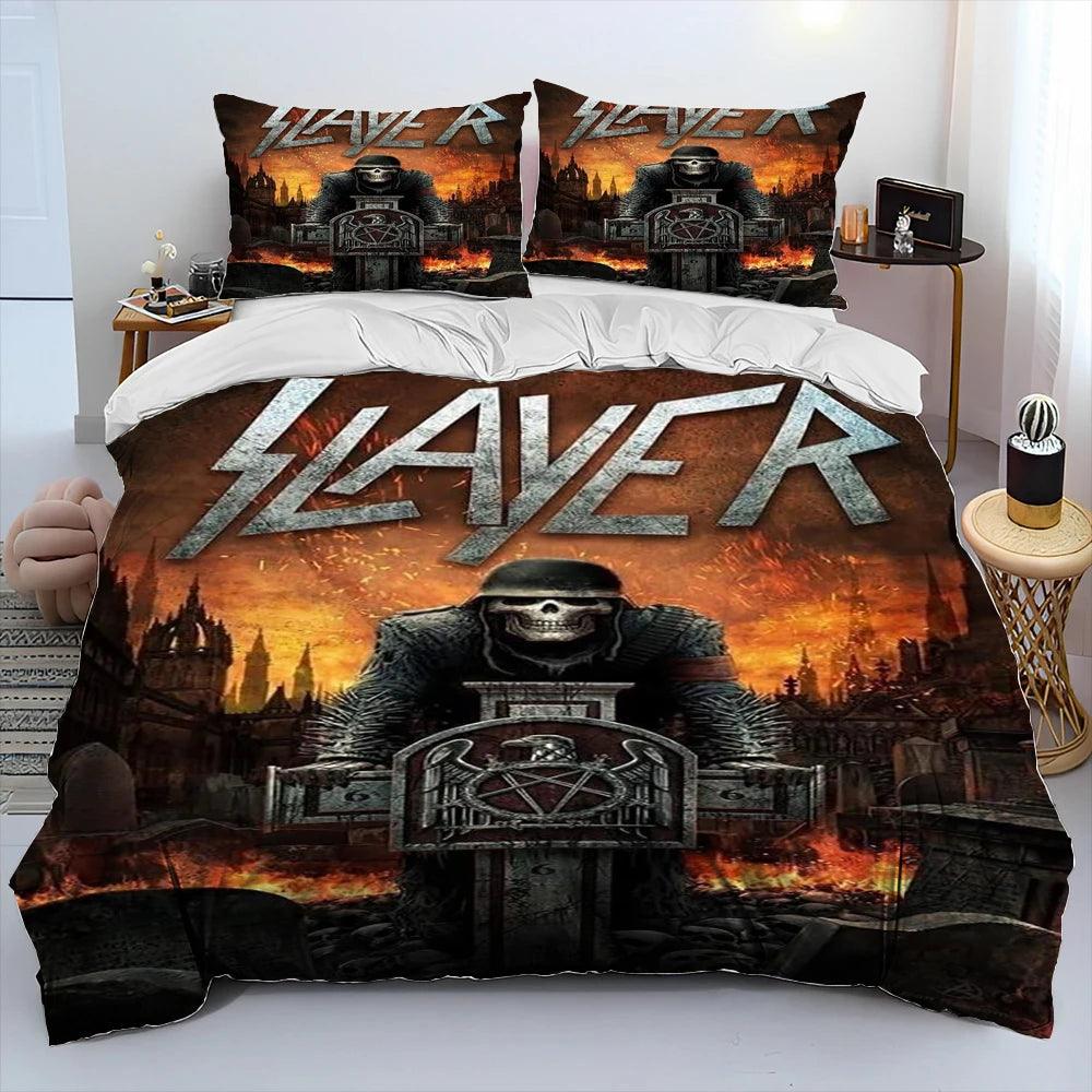 Slayer Show No Mercy Heavy Metal Band Music Comforter Bedding Set, Duvet Cover Bed Quilt Cover Pillowcase,king Queen Size Bedding Set Kids - Lizard Vigilante