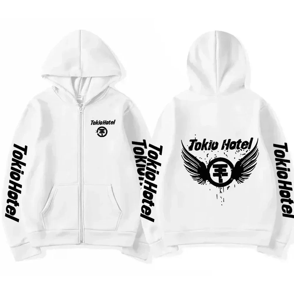 Tokio Hotel Hoodie – Unisex Harajuku Zip Up Jacket, Oversized Streetwear Sweatshirt, Fashionable Long Sleeve Zipper Hoodie for Men & Women - Premium T-shirt from Lizard Vigilante - Just $18.99! Shop now at Lizard Vigilante