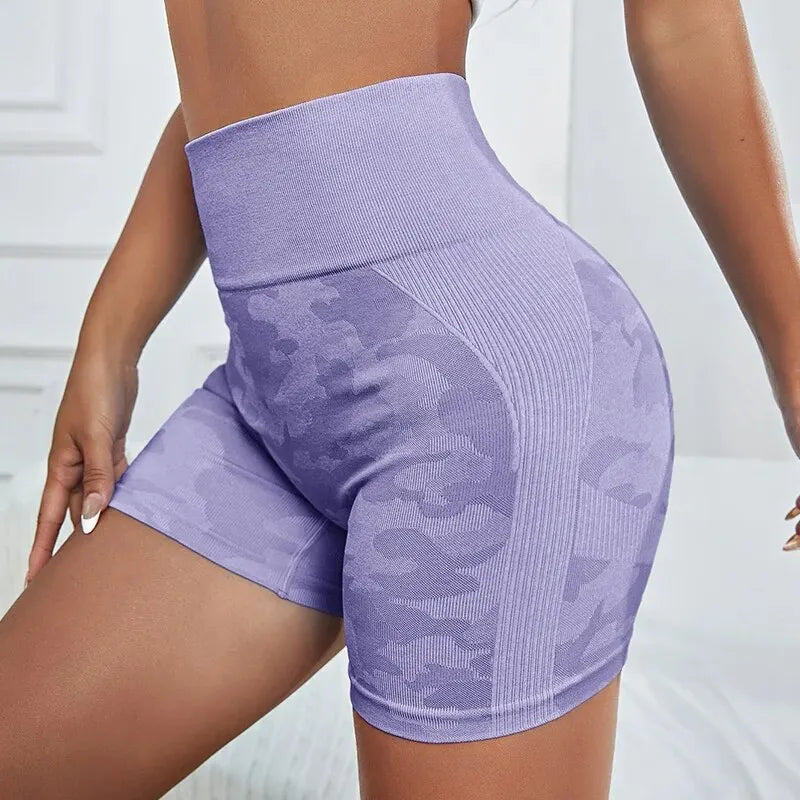 Yoga Trendy Camo Print Wideband Waist Sports Shorts - Premium yoga shorts from Lizard Vigilante - Just $22.88! Shop now at Lizard Vigilante