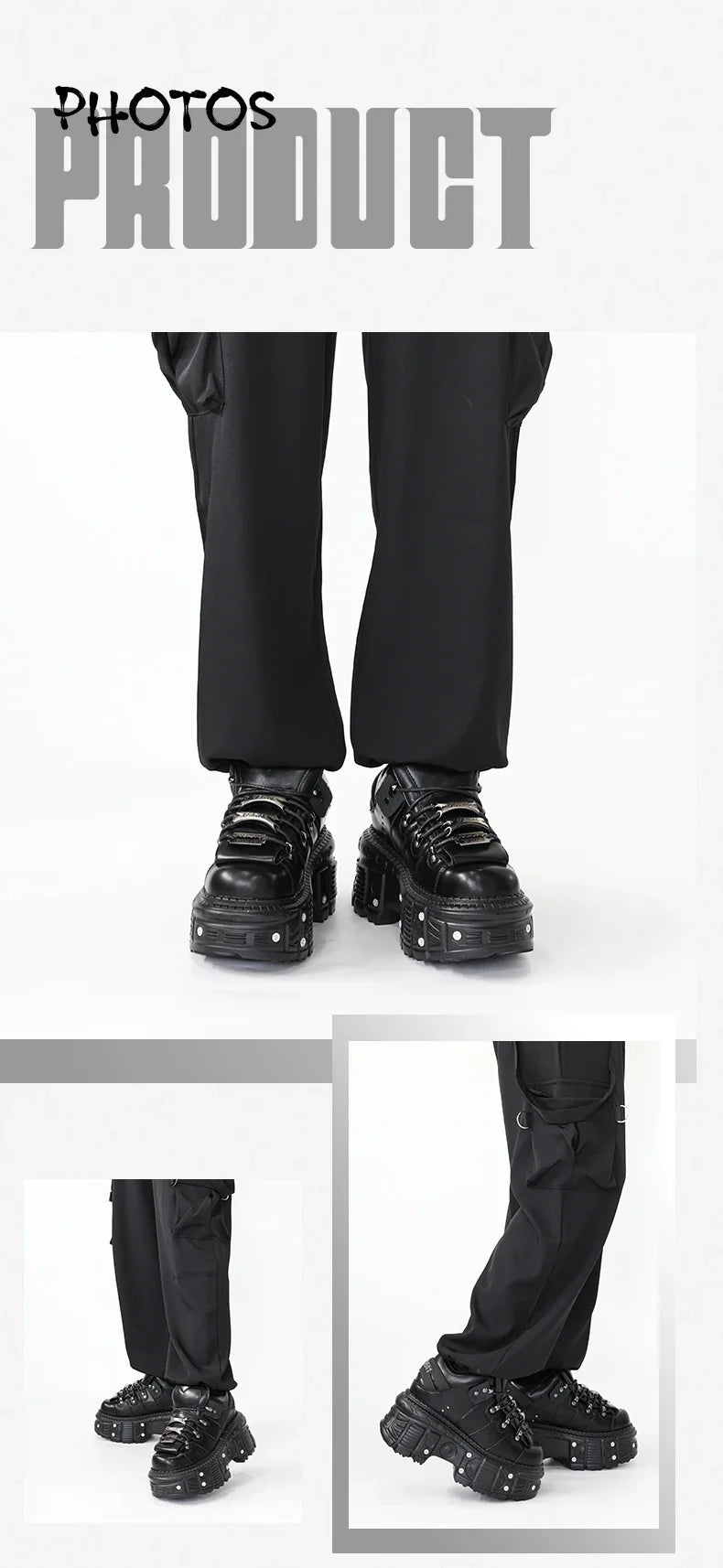 2025 Woman Sneakers New Punk Style Women Shoes Gothic Ankle Rock Boots Lace-up Heel Height Platform Shoes Woman Metal Decor