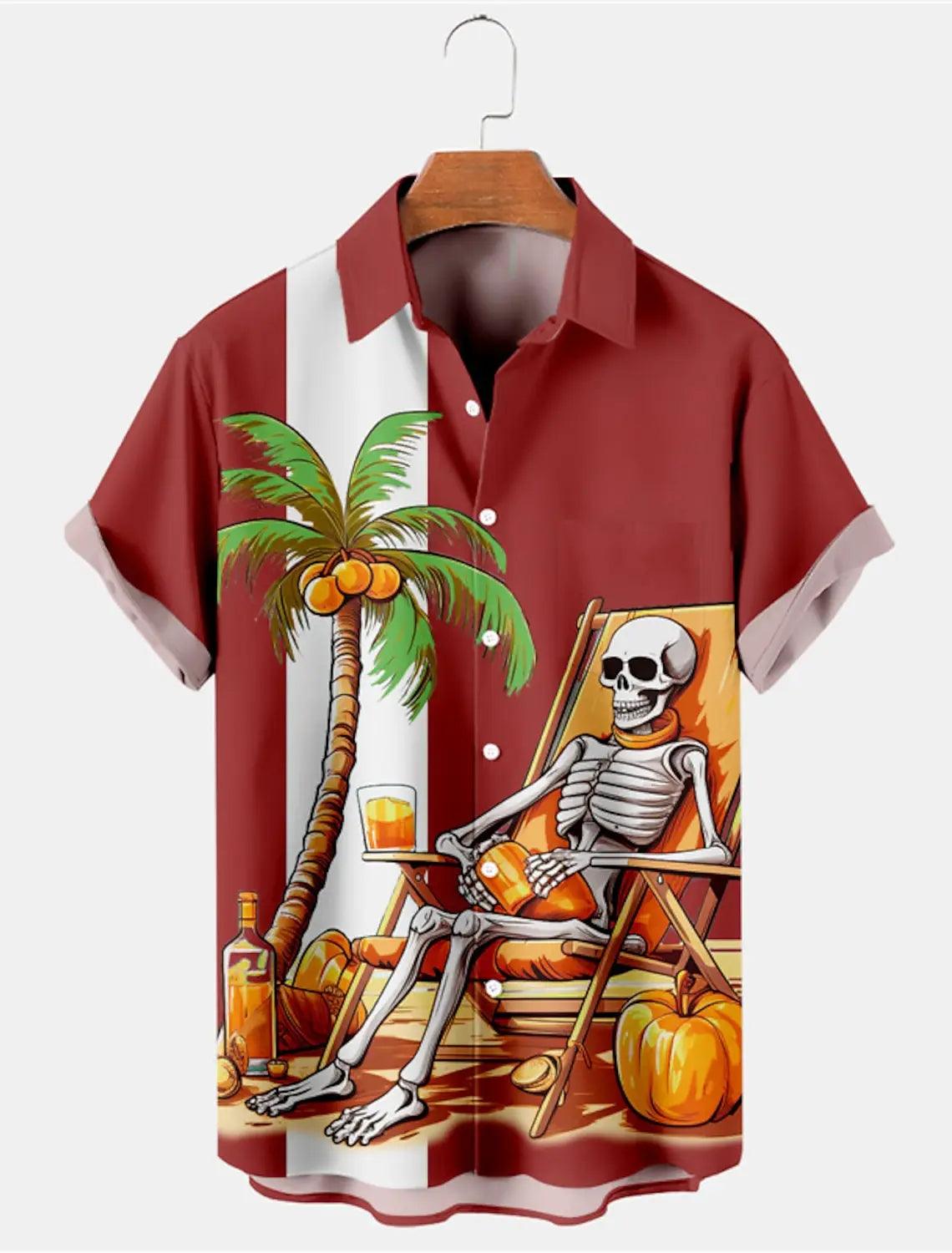 Men's Shirt Skull Vintage Beach Hawaiian Casual Social Flower Shirt Street Fashion Short Harajuku Floral Blouse Rockabilly - Lizard Vigilante