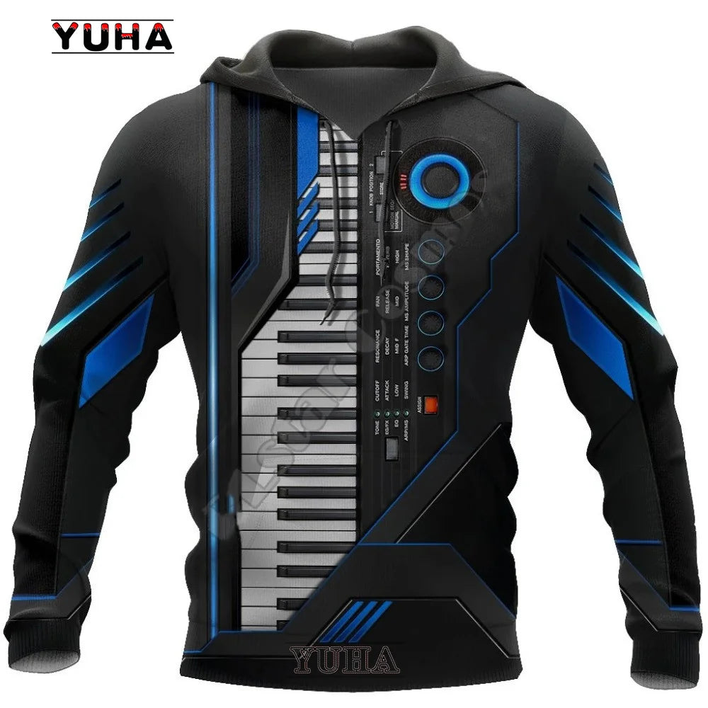 3D Musical Instrument Hoodie | Piano, Guitar, Trumpet & Violin Art Sweatshirt for Men & Women | Fun, Vibrant, & Casual Wear - Premium Long-sleeve hoodie t-shirt from Lizard Vigilante - Just $39.99! Shop now at Lizard Vigilante