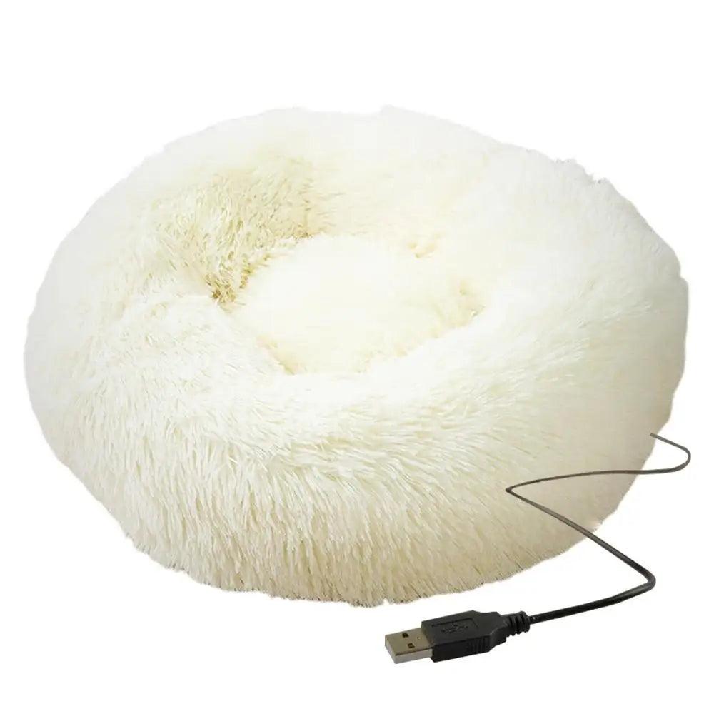 Round Dog Bed House Dog Mat Long Plush Cats Nest USB Heating Dog Basket Pet Cushion Soft Sleeping Pets Winter Warmth Supplies - Premium pet bed from Lizard Vigilante - Just $31.99! Shop now at Lizard Vigilante