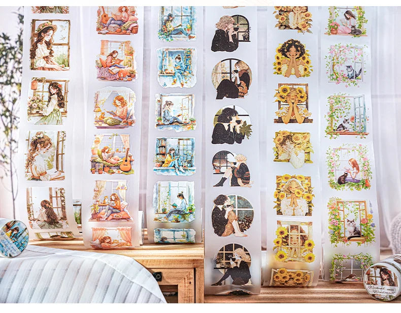 1roll Tape Weekend Window Sill Series Leisure Character Window PET Tape Decoration Notebook Photo Frame Stationery DIY Stickers