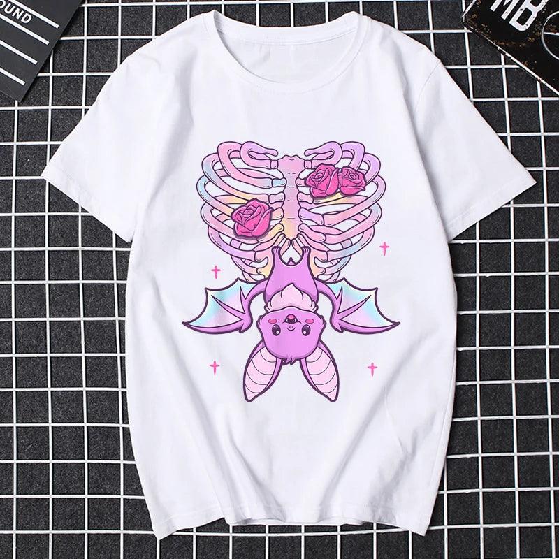 Women Halloween Pastel Goth Cute Creepy Demon Cat and Skull T Shirt Pastel Goth Creepy Cat Japanese Manga Printed T-shirt - Premium T-Shirt from Lizard Vigilante - Just $22.99! Shop now at Lizard Vigilante