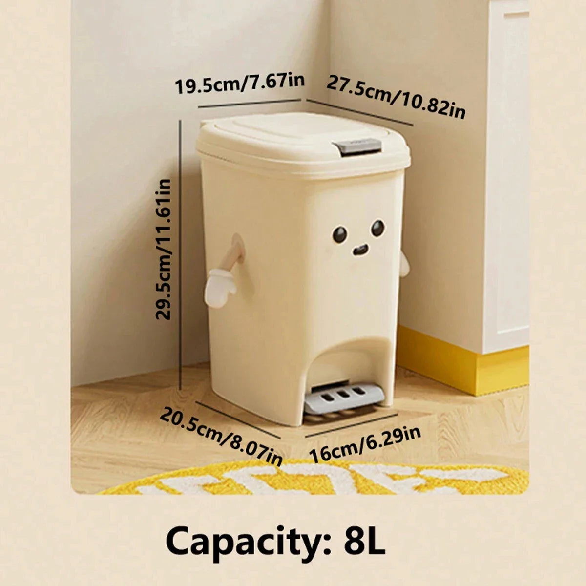 Household Large Capacity Trash Can Cute Creativity Non-Slip Bottom Strong Bearing Capacity Garbage Bucket Square Dustbin