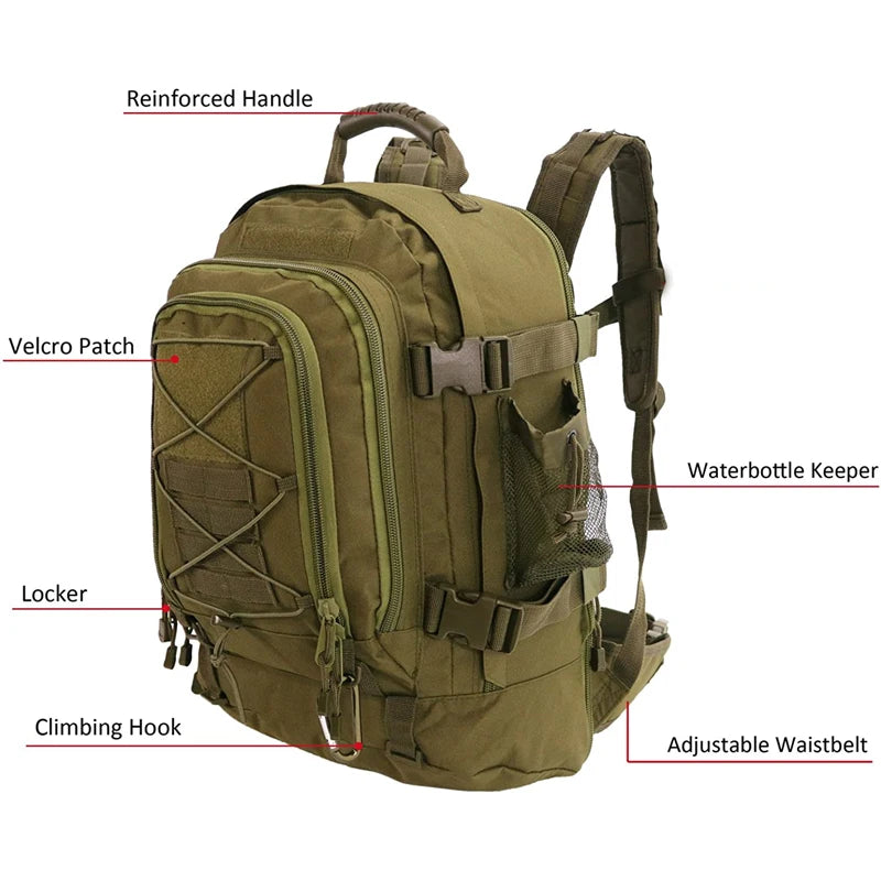 LQARMY 65L Tactical Expandable Warpack – Heavy-Duty Military Grade MOLLE Rucksack for Apocalypse-Ready Hiking, Camping, Travel & Combat - Premium bag from dsers - Just $80.99! Shop now at Lizard Vigilante