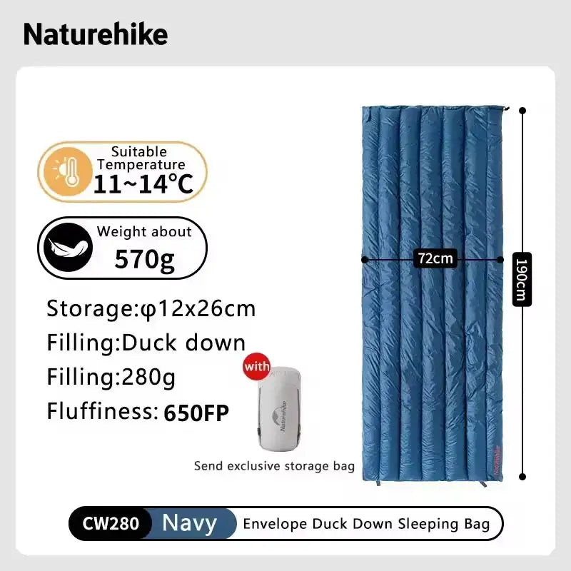 Naturehike CW280 Sleeping Bag Winter Waterproof Goose Down Sleeping Bag Ultralight CWM400 Hiking Camping Sleeping Bag