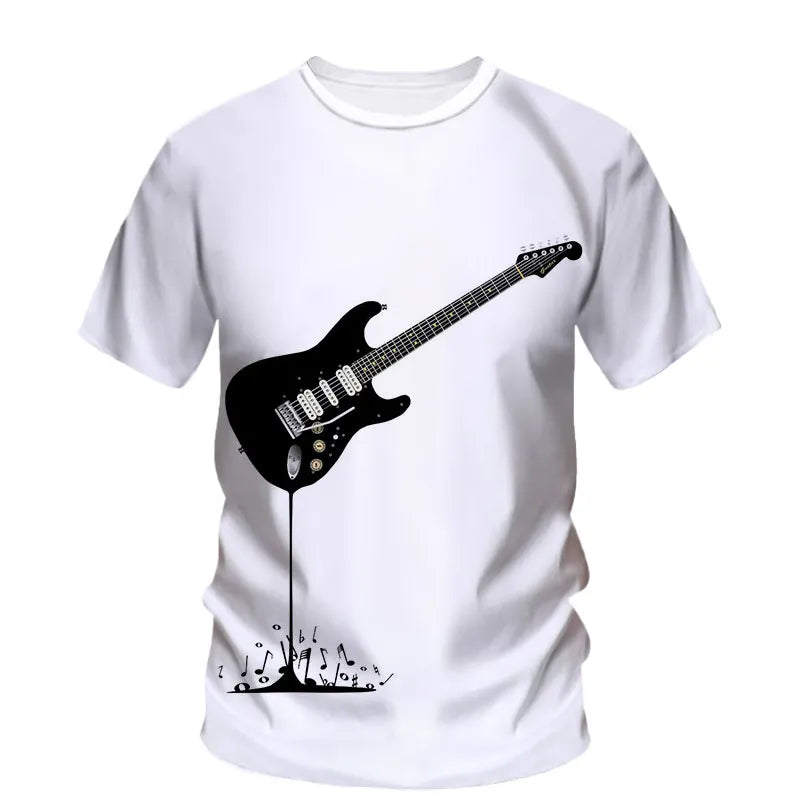 Fashion Trend Rock Music Guitar Boy Fashion Brand Creative 3d Printed Round Neck Shirt Short Sleeve T-Shirt Plus Size Clothing - Premium guitar shirt from Lizard Vigilante - Just $23.99! Shop now at Lizard Vigilante