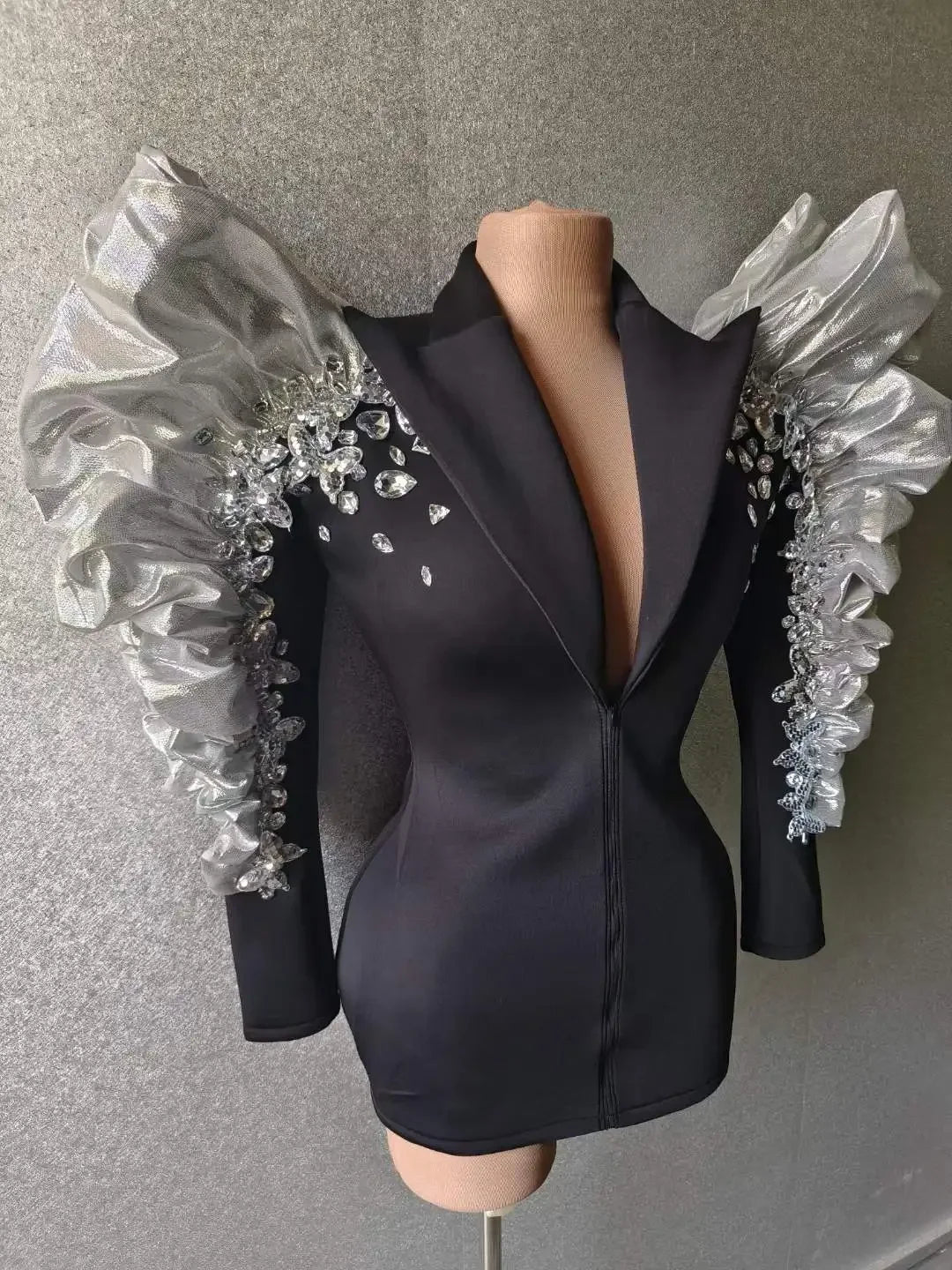 Sexy Singer Black Jacket Sparkly Sequins Rhinestones Big Sleeves Dancer Nightclub Jazz Dance Costume Performance Show Stage Wear - Premium  from Lizard Vigilante - Just $94.99! Shop now at Lizard Vigilante