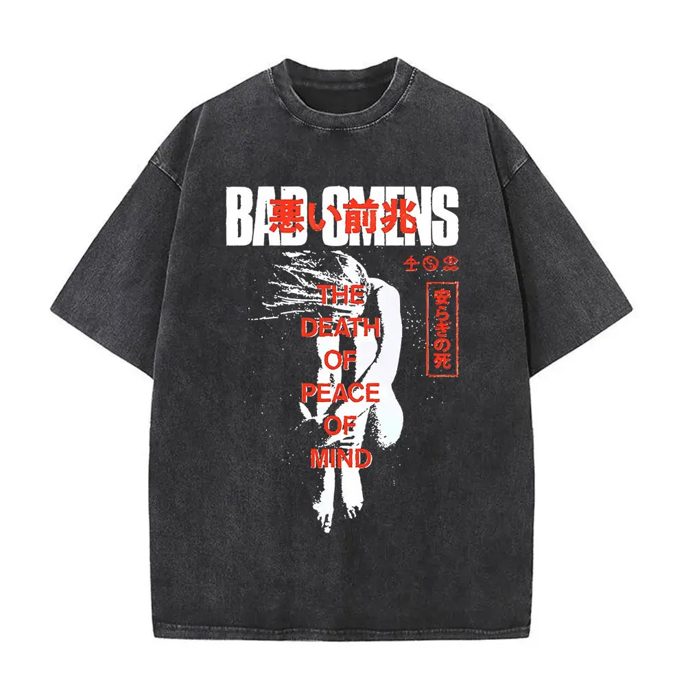 Washed Vintage Bad Omens Band T-Shirt | THE DEATH OF PEACE OF MIND Oversized T-Shirt for Men & Women | Rock Gothic Fashion Tee - Premium T-Shirt from Lizard Vigilante - Just $24.99! Shop now at Lizard Vigilante