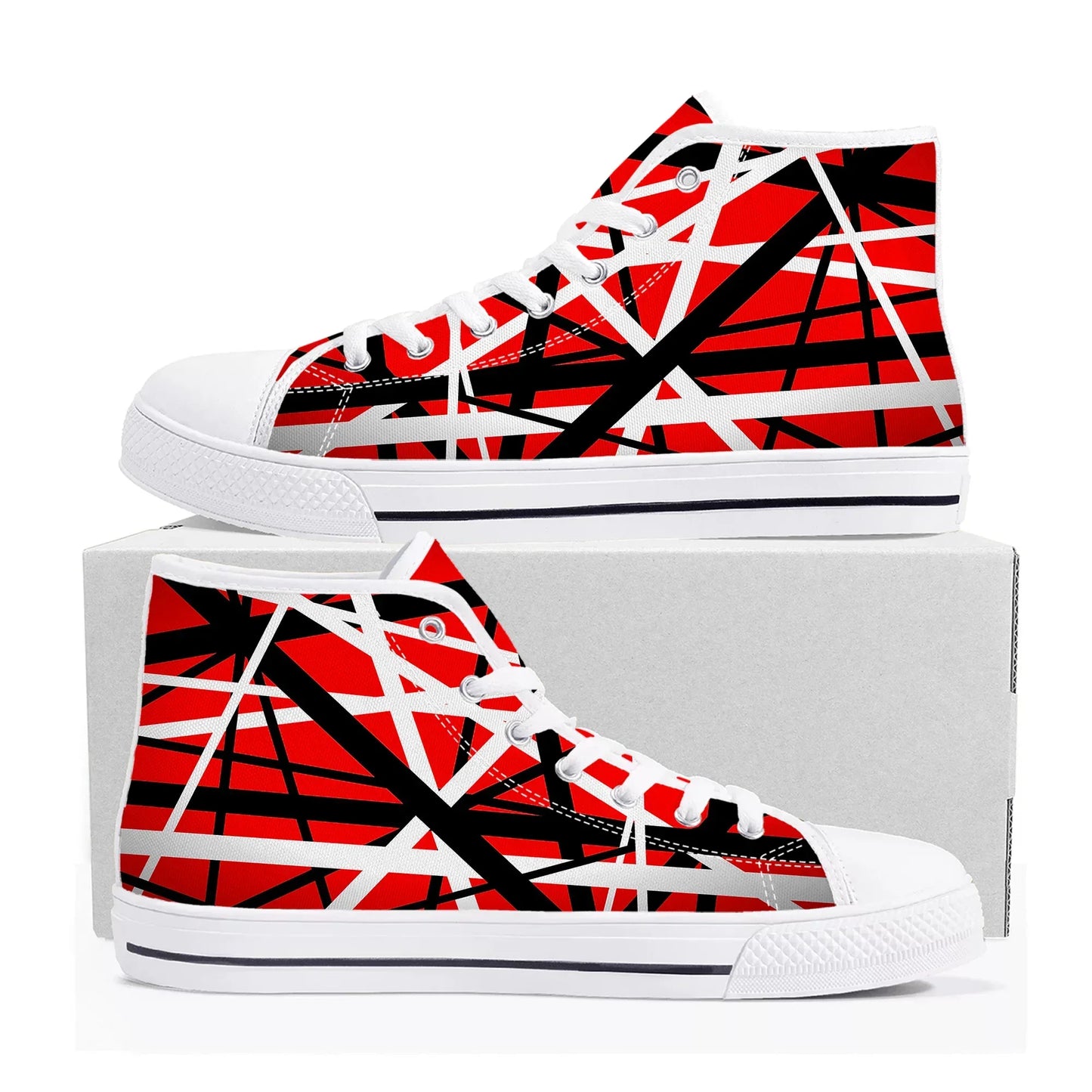 Van Halen 5150 High-Top Canvas Sneakers | Iconic Stripes Design | Casual Unisex Shoes - Premium shoes from Lizard Vigilante - Just $43.88! Shop now at Lizard Vigilante