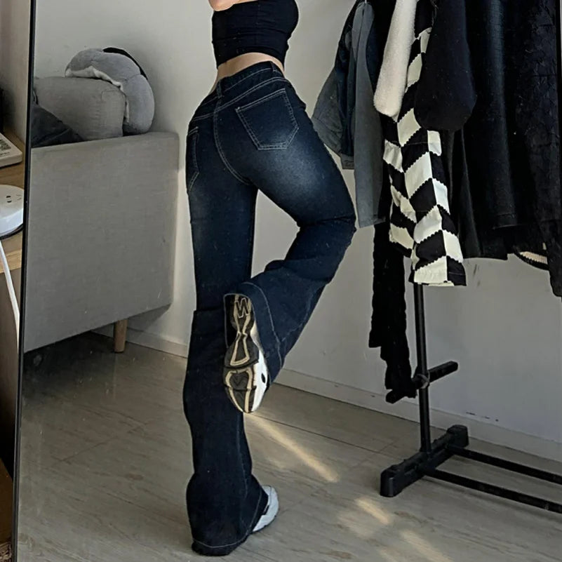 New Low Waist Flare Jeans Women's Trousers Vintage Aesthetic Denim Pants Streetwear Mom Casual Korean Fashion Y2k Jean - Premium  from Lizard Vigilante - Just $34.99! Shop now at Lizard Vigilante