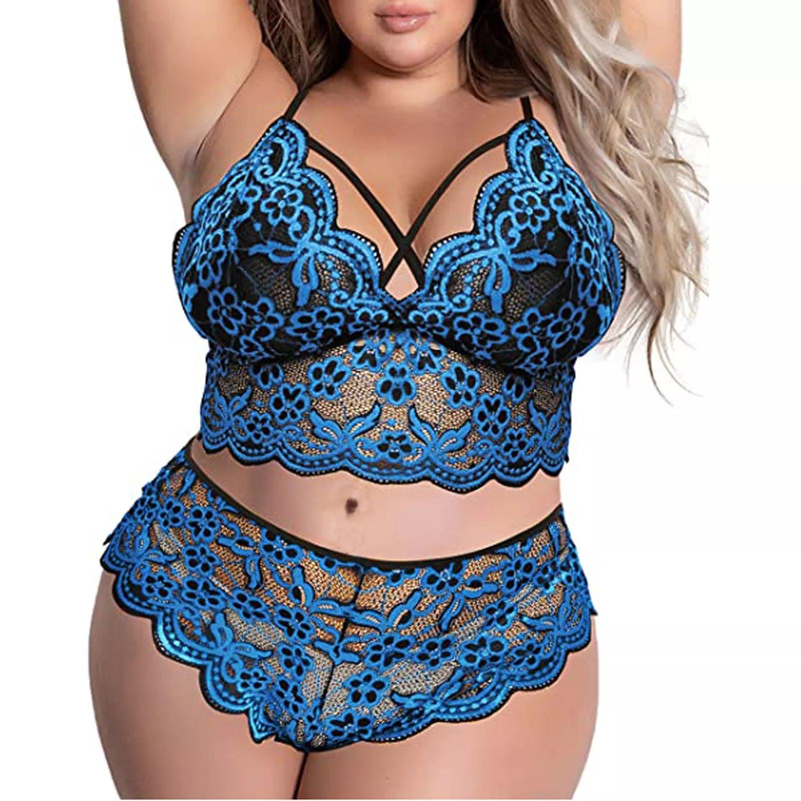 Plus Size Bra 2 Pieces Sets Lingerie Women Lace Embroidery Bra & Brief Sets Underwear Sensual Sleepwear Pajamas Exotic Set 4XL - Lizard Vigilante