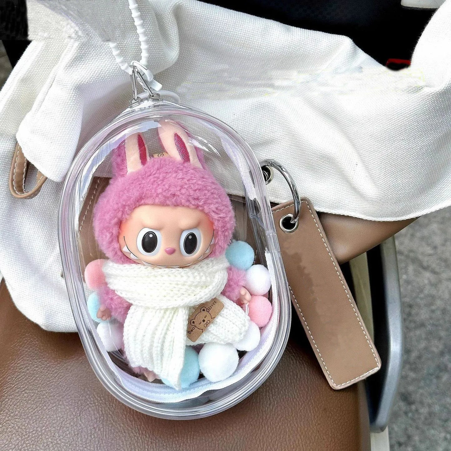 Labubu Protect Case 15cm Labubu Sitting Party Cotton Doll Shoulder Pain Bag PVC Storage Bag Labubu Walk Bag Dustproof