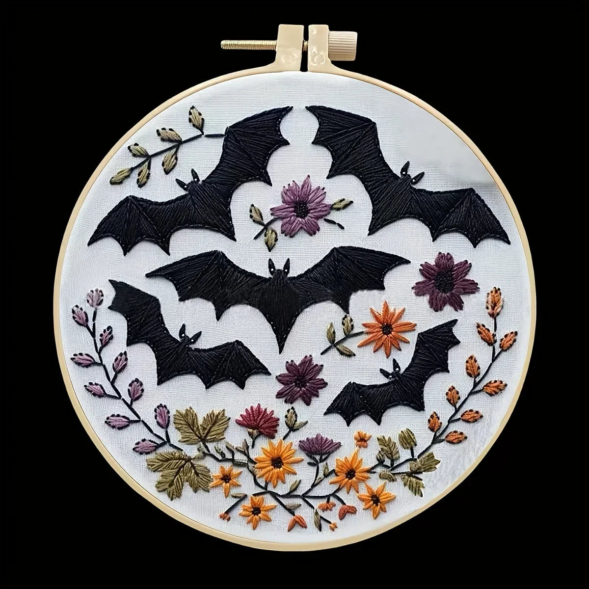 Halloween-themed pattern hand-embroidery DIY set material package, the set includes needles, threads, embroidery strips, and an