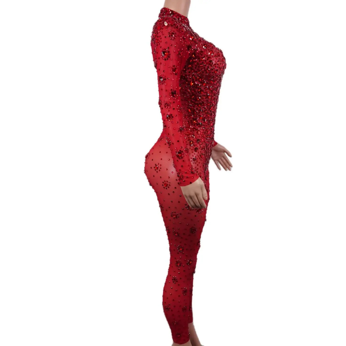 Gorgeous Rhinestone Jumpsuit - Sexy Long-Sleeved Performance Wear for Nightclub Singers & DJs - Premium Cosplay Costumes from Lizard Vigilante - Just $224.49! Shop now at Lizard Vigilante