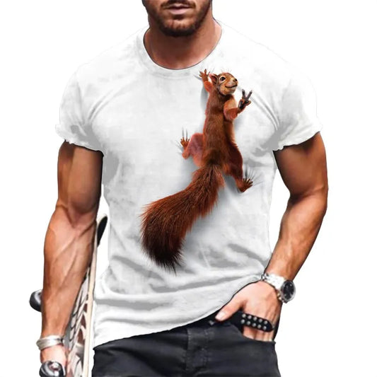 Bastard Red Squirrel Print Men's T-shirts Wild Animal Pattern Casual Crew Neck Loose Short Sleeve Tops Oversized Men Clothing - Premium T-shirt from Lizard Vigilante - Just $19.99! Shop now at Lizard Vigilante