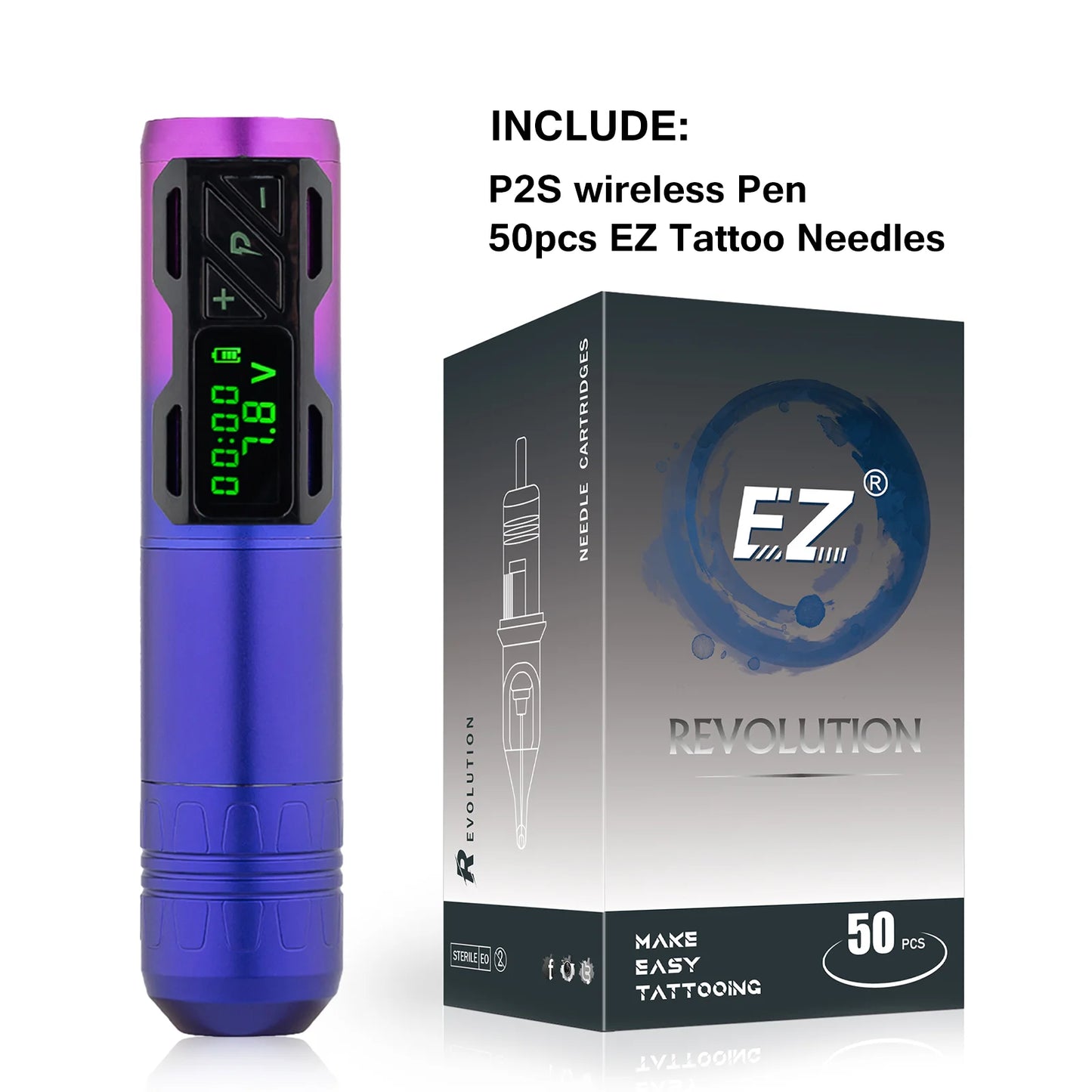EZ Portex 2S Warpaint Kit — Wireless Tattoo Pen With OLED Power Pack & 50 EZ Cartridges (Brushless Swiss Fury)