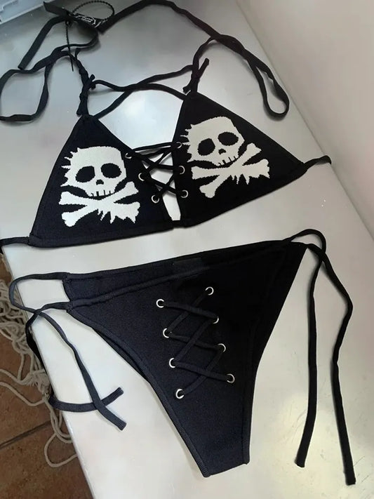 Bikini Women Swimsuit Sweet Bra Set Summer Beach Swimwear Grunge Skull Punk Gothic - Lizard Vigilante