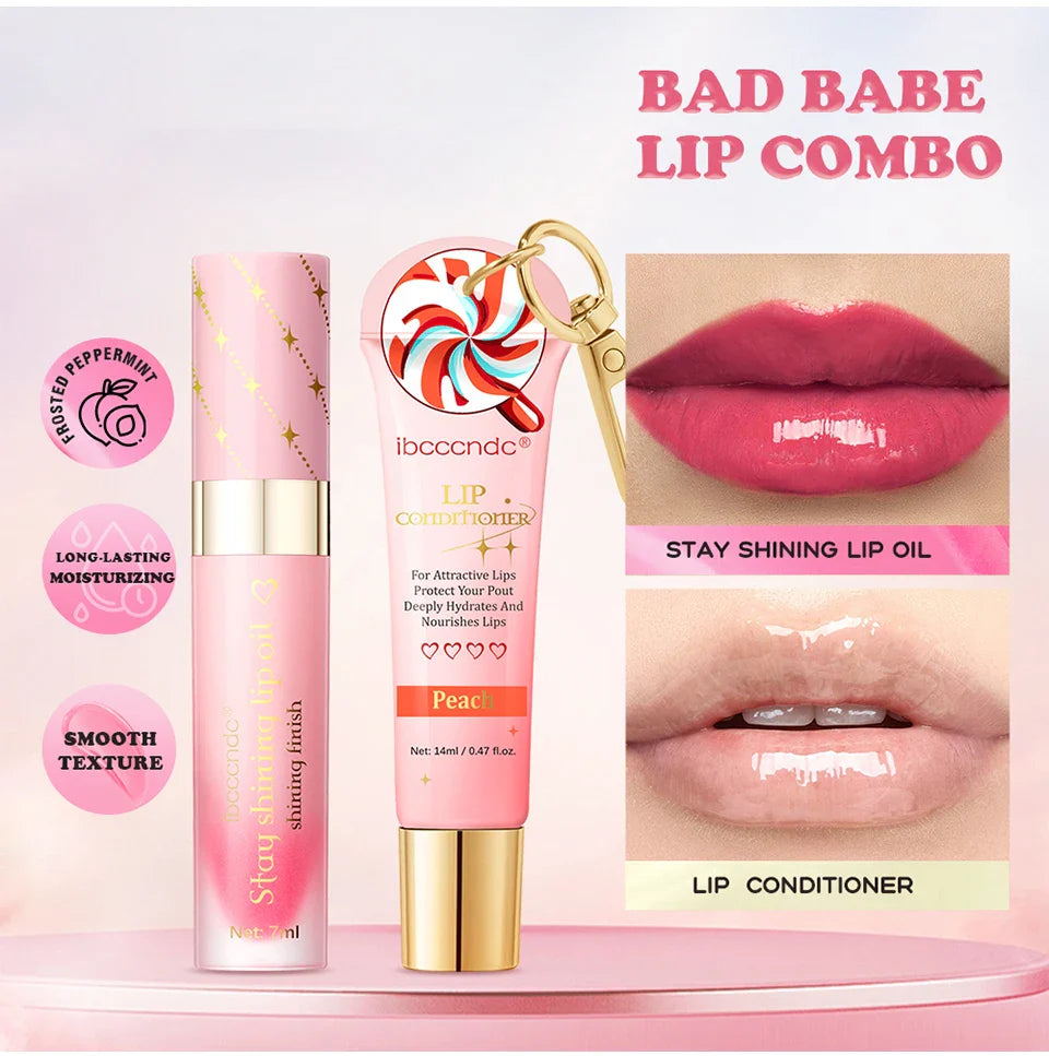 Lip Oil Lipstick Set Lightweight Peach Flavor Lipgloss Lip Deeply Moisturizing Long Lasting Hydration Lip Makeup Cosmetics