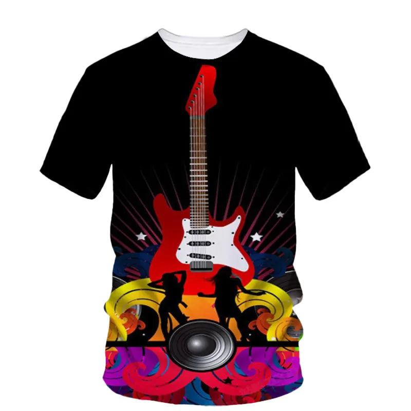 Fashion Trend Rock Music Guitar Boy Fashion Brand Creative 3d Printed Round Neck Shirt Short Sleeve T-Shirt Plus Size Clothing - Premium guitar shirt from Lizard Vigilante - Just $23.99! Shop now at Lizard Vigilante