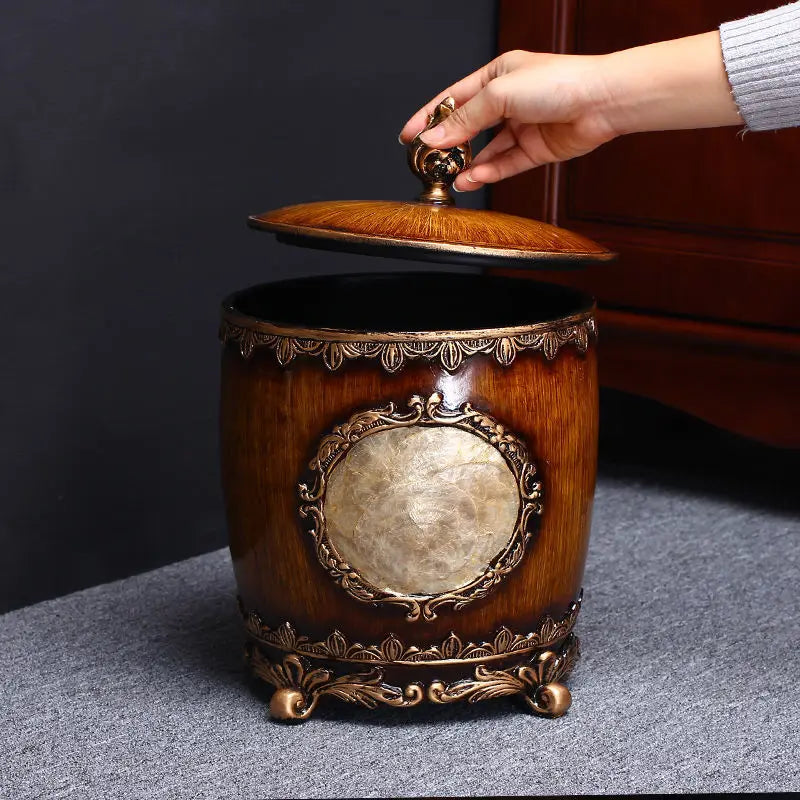 Retro Circular Garbage Bin Covered Living Room Creative Waste Bins Kitchen Bedroom Wastebasket Trash Can Lid Luxury Beautiful