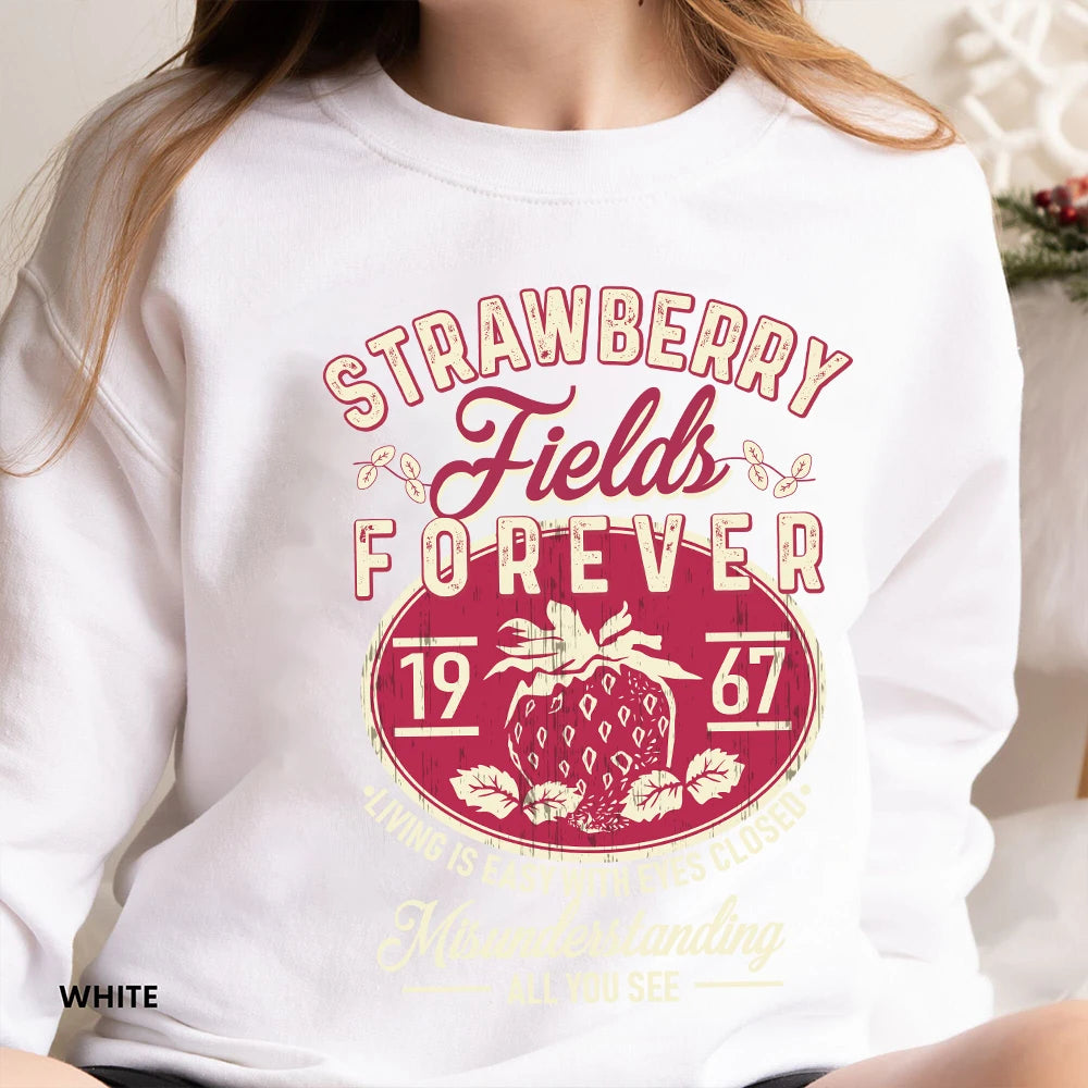 Retro Beatles Strawberry Fields Sweatshirt – Unisex Y2K Rock Band Fleece Streetwear for All Seasons - Premium tee from Lizard Vigilante - Just $43.88! Shop now at Lizard Vigilante