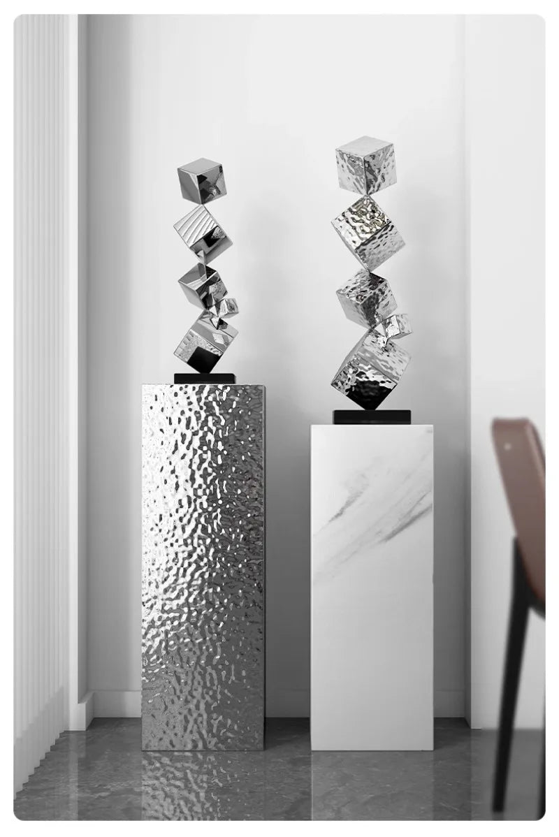 Stainless Steel Geometric Modeling Statues Modern Simple Luxury Living Room Entrance Hall Lobby Creative Sculptures Home Decor