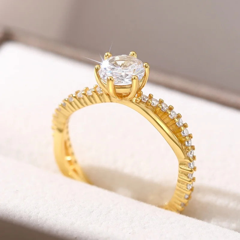 “MIDNIGHT PROMISE” 6-Claw CZ Engagement Ring – 925 Sterling Silver Gold Plated Band | Delicate Aesthetic Jewelry for Women by Huitan - Premium ring from dsers - Just $24.99! Shop now at Lizard Vigilante