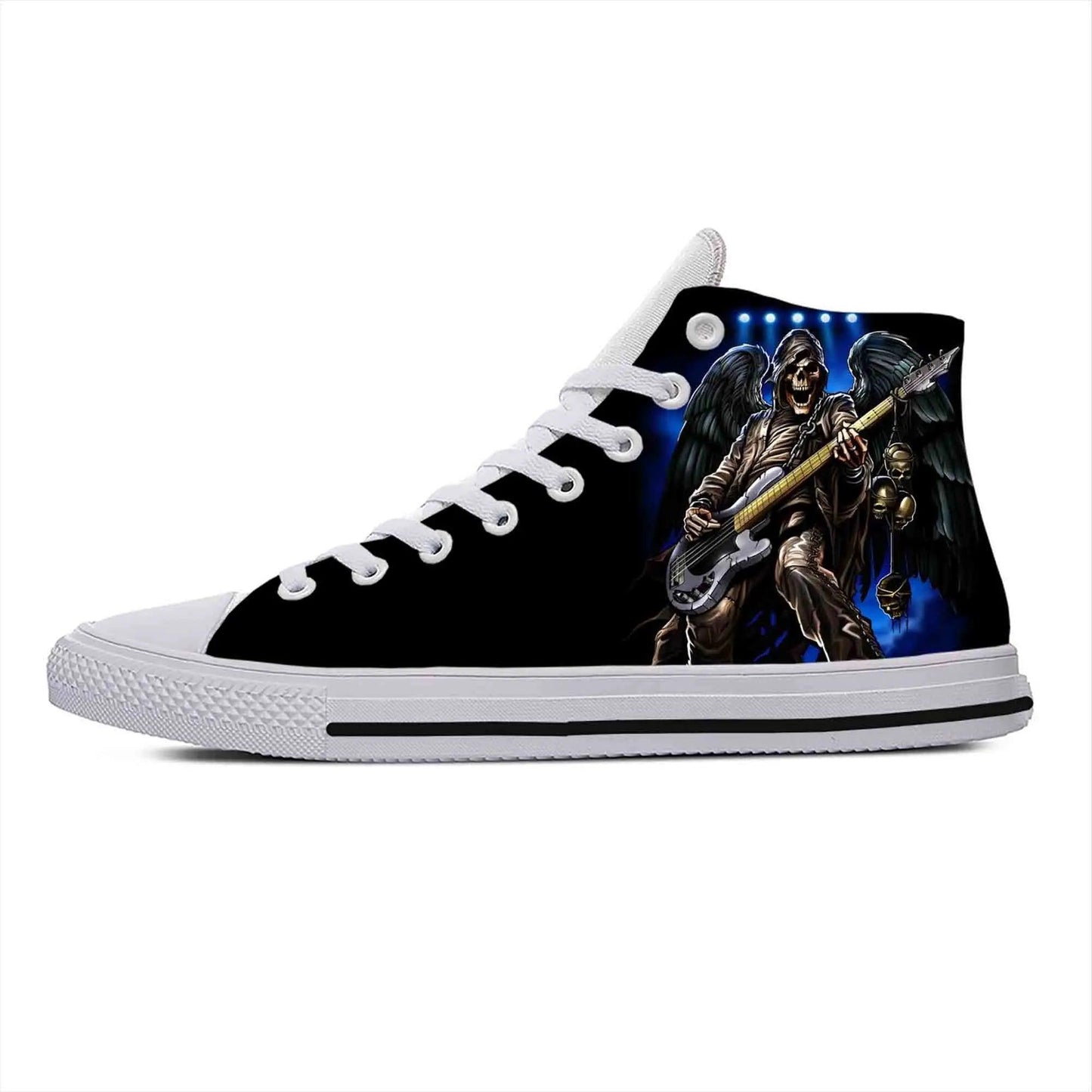 Gothic High-Top Canvas Sneakers with 3D Print – Casual Skull High Top Shoes for Men and Women Heavy Metal Rock Skull Guitar Grim Reaper - Premium Shoes from Lizard Vigilante - Just $39.99! Shop now at Lizard Vigilante