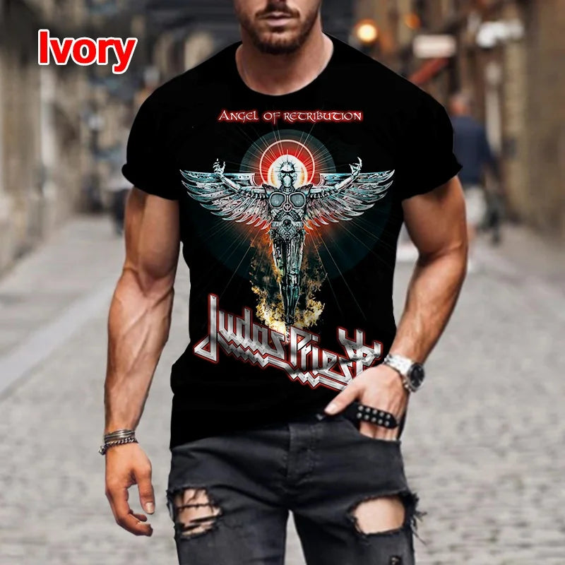 Fashion Hip Hop Rock Judas Priest Band 3D Printed T shirts For Men Casual Street Trend Short Sleeve T-shirt Large Size Clothing - Premium T-shirt from Lizard Vigilante - Just $23.99! Shop now at Lizard Vigilante