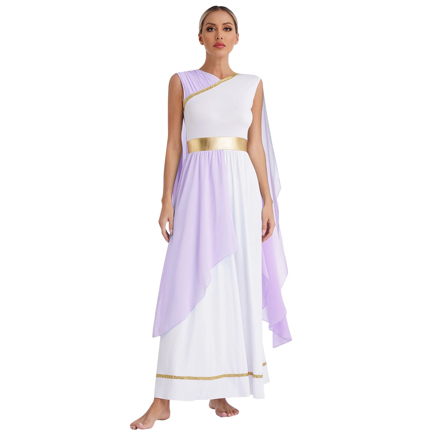 Women's Greek Halloween Deity Cosplay Costume Chiffon Gold Trims Ancient Bodycon Toga Dress Greece Roman Goddness Queen Role Play Robe - Premium Cosplay Costumes from Lizard Vigilante - Just $42.99! Shop now at Lizard Vigilante