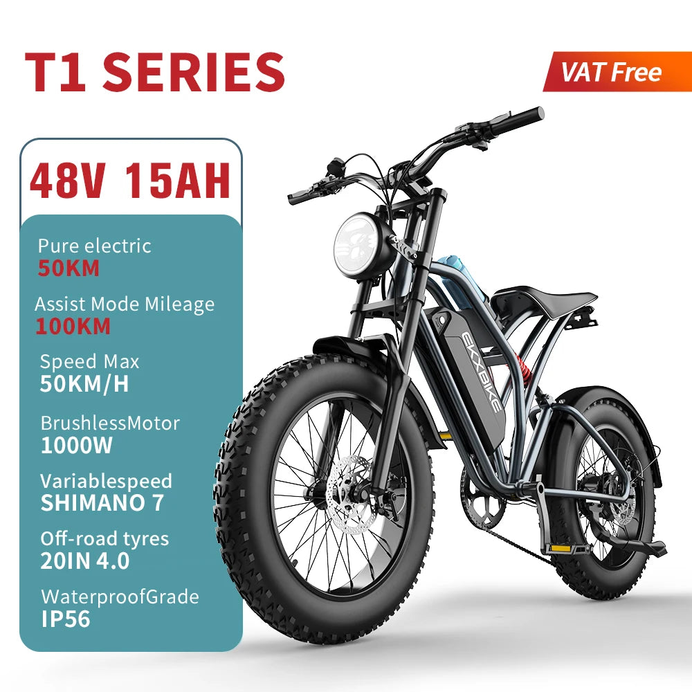 EKX T1 Electric Bike 20‘’*4.0 Fat Tires 1000W Motor 48V20AH Lithium Battery Road Electric Bicycle For Adults Mountain E-Bike MTB - Premium electric bike from Lizard Vigilante - Just $879.99! Shop now at Lizard Vigilante