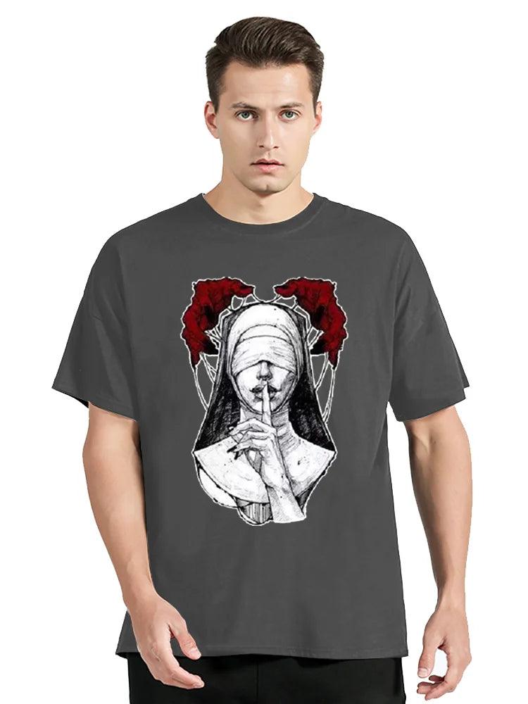 Satanic Bad Nun Tattoos Unholy T shirt Sexy Men T-shirt Summer Comfort Funny Tee Print Cotton Unisex Clothing Oversized Tshirt - Lizard Vigilante