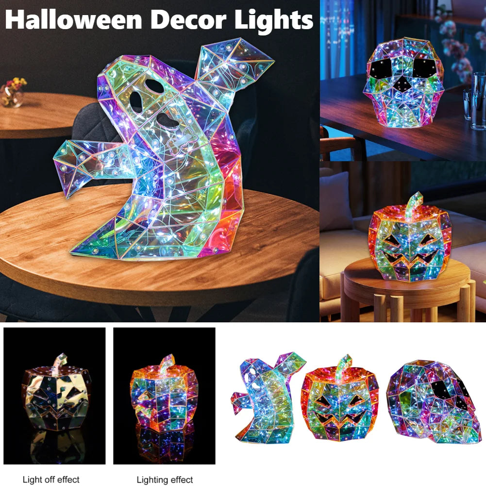 Ghost Halloween Decor Lights Pumpkin Skull Ornament Shining Ghost Light Prismatic Iridescent Phantom Ghost Halloween Party Decor